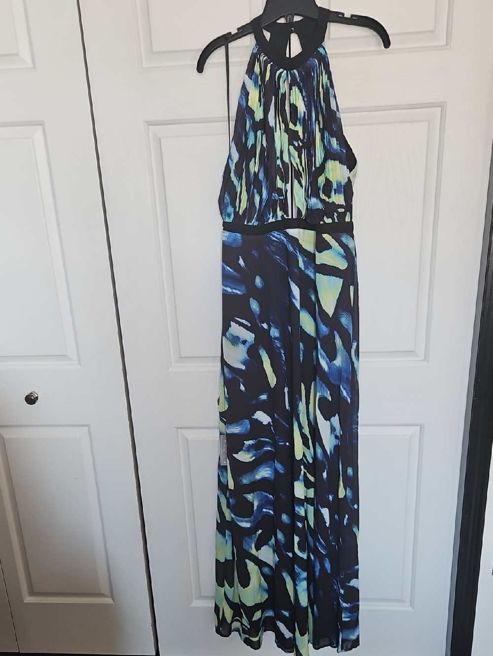 NWR Le Chateau Navy Blue & Aqua Halter Maxi Dress